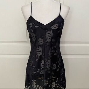 Black Sheer Floral Slip Dress | Sexy Lace-Up Back | Evening & Intimate Wear